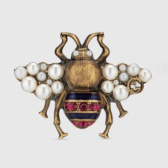 Gucci Jewelry - NWT 100% Authentic Gucci Bee Ring with Pearls and Red Crystals Size S (6.5 size)
